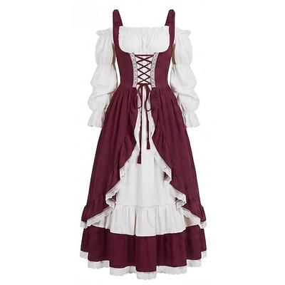 Retrò Vintage Medievale Rinascimento Vestito Strega Fata Allacciato Costume Per donna Fantasia Halloween Carnevale Performance Fiera Rinascimentale LARP Adulti Vestito