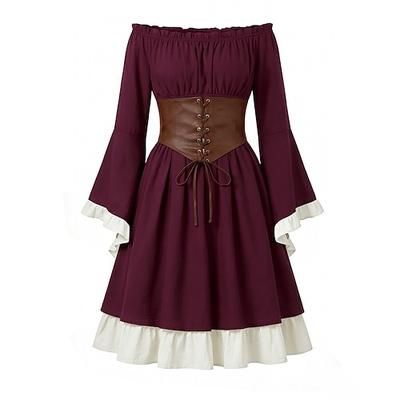 Retrò Vintage Medievale Rinascimento Vestito Lunghe Strega Fata Corsetto Costume Per donna Halloween Carnevale Fiera Rinascimentale LARP Adulti Vestito