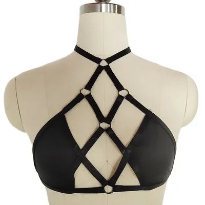 Haute qualité Sexy haut court harnais soutien-gorge Pastel Goth croix évider ajuster brassière pôle danse Rave corps harnais Bustier