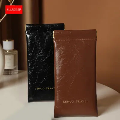 KLASSNUM – sac de rangement de lunettes Vintage pour femmes, en cuir PU brillant, fermeture automatique, housse de protection pour lunettes de soleil, pochette pour câble de données pour hommes