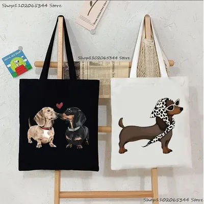 Sac fourre-tout en toile pour femme avec motif Teckel stylé, écharpe léopard et lunettes de soleil, idéal pour les amoureux des Teckels, sac à bandoulière, cadeau pour les amoureux des chiens