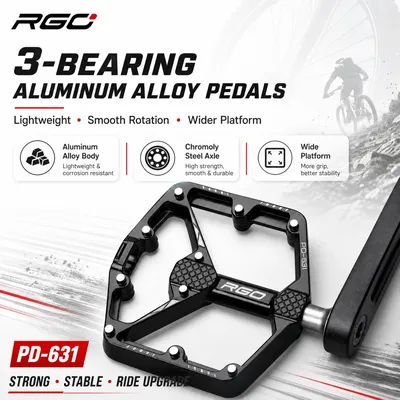 RGO Ultralight 3-Bearing Anti-Slip Downhill Pedals CNC Machined Aluminum Bike Pedals for Road / MTB / Folding Bikes