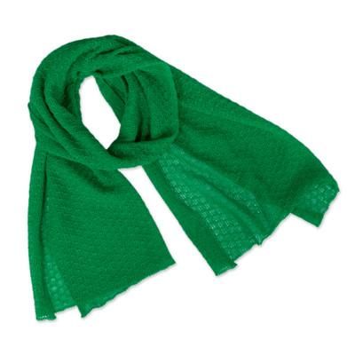 Wavy Texture in Meadow,'Textured Andean Knit 100% Baby Alpaca Scarf in Meadow Green'