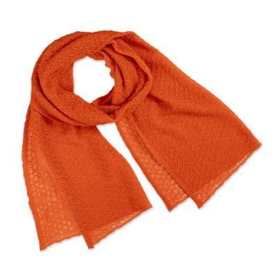 Wavy Texture in Vermilion,'Textured 100% Baby Alpaca Knit Scarf in Vermilion from Peru'
