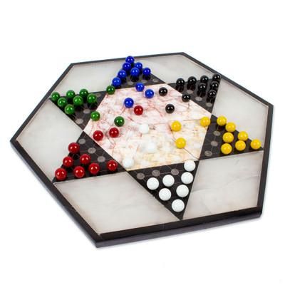 Colorful Contrast,'Hand Crafted Marble Chinese Checker Game Set'