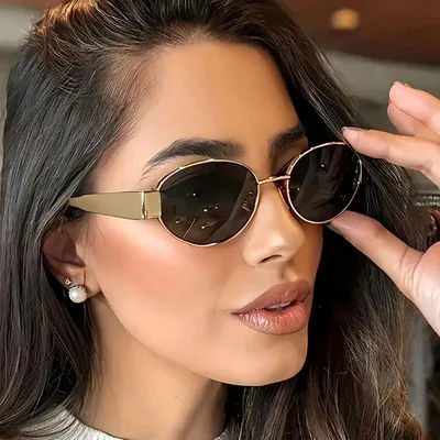 Lunettes de soleil ovales pour femmes/hommes, lunettes de soleil à monture métallique tendance, style classique, protection UV, style décontracté