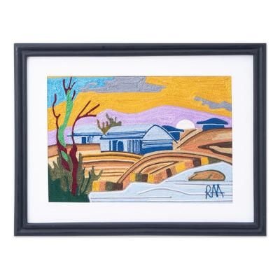'Ghanaian-Made Framed 100% Cotton Village Landscape Wall Art'