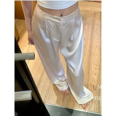 Nouveau pantalon large en satin pour femme, taille haute, décontracté, tendance, simple, polyvalent, coupe droite, long, été 2026