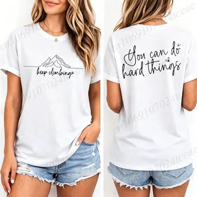 T-shirts décontractés pour femmes, hauts imprimés 'Keep Climbing', T-shirts vintage à manches courtes, vêtements 'Keep Climbing', hauts pour femmes et hommes