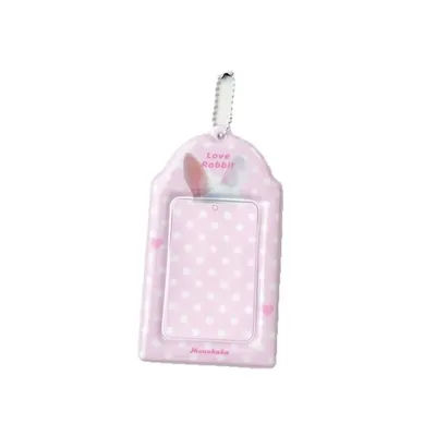 Porte-cartes portable en PVC avec motif oreilles d'animaux et pois, protège-cartes avec chaîne, porte-cartes de bus