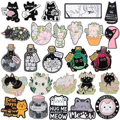 Happiness Potion Cat Collection Badge Enamel Pins Anime Cat Girl Potion Black Cat Elf Cat & Flower Brooch Backpack Lapel Badges