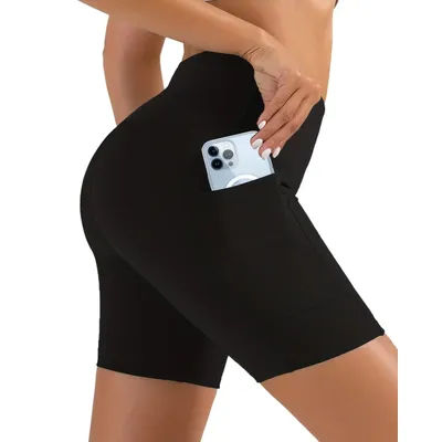 Shorts taille haute pour femmes avec poches, leggings slim, respirants et anti-humidité, style été, adaptés au cyclisme