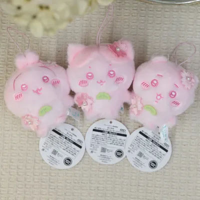 jiyiCKW Cherry Blossom Hachiware Plush Keychain 10cm Cute Pink Cat Sakura Themed Stuffed Pendant with Pearl Flower Details