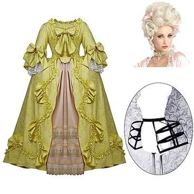 set con rococò abito di sfera vestito biondo barocco parrucca sottoveste hoop gonna crinolina 3 pcs abiti retro vintage vittoriano rinascimentale principessa coloniale vestito da ballo cosplay delle