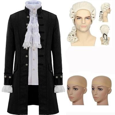 set con camicia con volant trench jacquard parrucca coloniale 2 berretti per parrucca abiti vittoriani medievali da uomo retro vintage principessa vampiro cosplay costume di halloween prom festa in