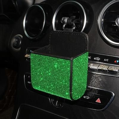 Confezione da 2 organizer per bocchette d'aria auto con strass, porta cellulare per auto con strass, tasca per bocchetta d'aria auto con cristalli scintillanti per occhiali da sole, chiavi, monete e