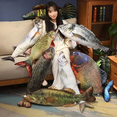 40-100cm Creative Simulated Sea Fish Plush Doll Dorado Snakehea Pike Perch Grouper Sleeping Pillow Backrest Pet Cat Teasing Toys