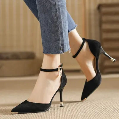 Sandales élégantes françaises à talons hauts, à bride cheville, talons fins, bout pointu, pour femmes