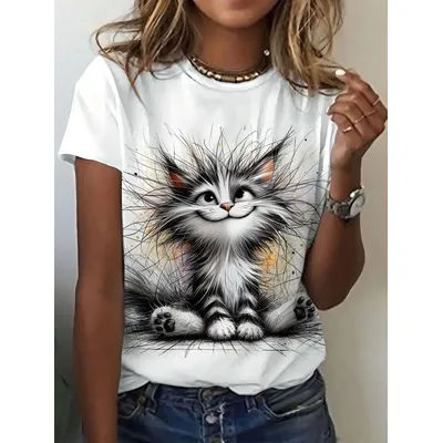 T-shirts amusants pour femmes à imprimé animal, hauts d'été à manches courtes et col rond, t-shirt décontracté à la mode, vêtements haut de gamme pour femmes