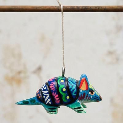 'Armadillo-Themed Hand-Painted Pinewood Alebrije Ornament'