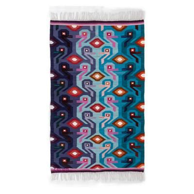 Harmony in the Flock,'Geese Geometric Fringed Handwoven Wool Blend 3x5 Area Rug'