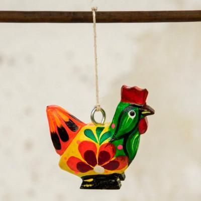 Happy Hen,'Hen and Floral-Themed Hand-Painted Wood Alebrije Ornament'