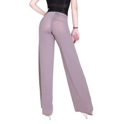 Pantalon large en soie glacée pour femme, taille haute, transparent, pour le yoga et la danse