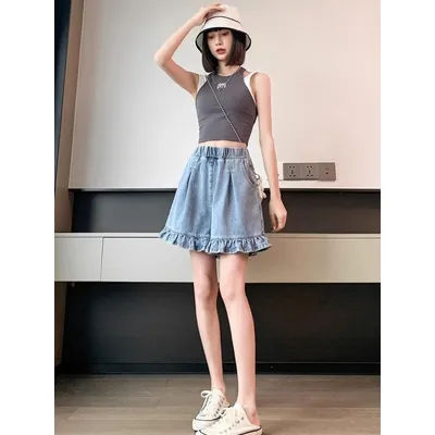 Shorts en jean évasés à taille élastique pour femme, taille haute, coupe slim, jambe large, pantalon court d'été