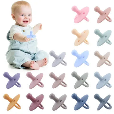 Baby Silicone Pacifier Safe Food Grade Teether Newborn Soother Solid Color Dummies Silicone Nipple For Baby Chew Accessories