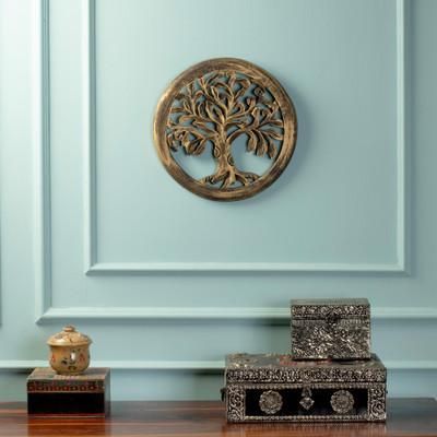 Thriving Grandeur,'Classic Tree of Life Wood Relief Panel in Antiqued Gold'