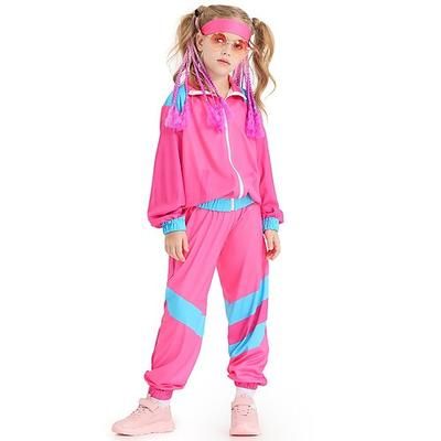 Set Retrò Vintage Disco Anni '80 Tuta da ginnastica Lunghe Disco Blocco di colori Costume Ragazze Halloween Carnevale Festa a tema retrò Bambini Tuta da ginnastica