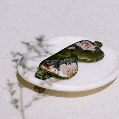 Keina Washable Silk Eye Mask | Floral Padded Eye Mask - olive