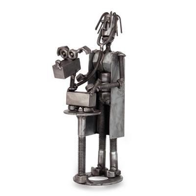 Veterinarian at Heart,'Recycled Metal Sculpture of a Veterinarian Examining a Dog'
