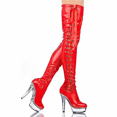 Chaussures à talons hauts de 15cm, bottes découpées en cristal, bottes à plateforme au-dessus du genou, cuissardes hautes pour femmes, bottes pour dames de 6 pouces