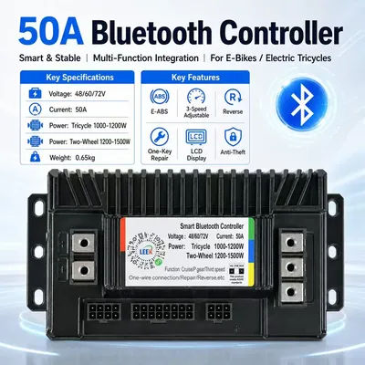 50A Bluetooth Electric Bike Controller 48V/60V/72V E-bike Brushless Motor Controller E-ABS Reverse Speed Control Anti-theft