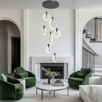 Skyla | Modern Hanging Chandelier | Gold / 15 Rings / Warm White (3000k) | Living Room Lighting | Indoor Lighting | MOD LIGHTING