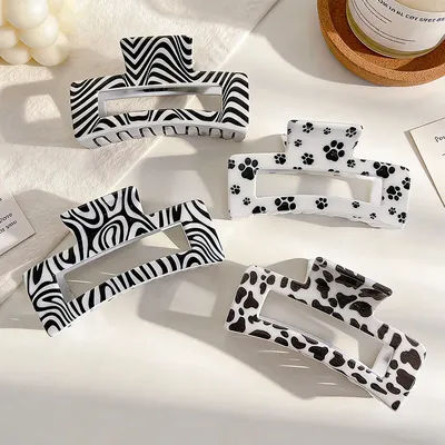 2-Pack White Printed Hair Clips for Women, Elegant Back of Head Hair Clips, Everyday Party Hair Accessories