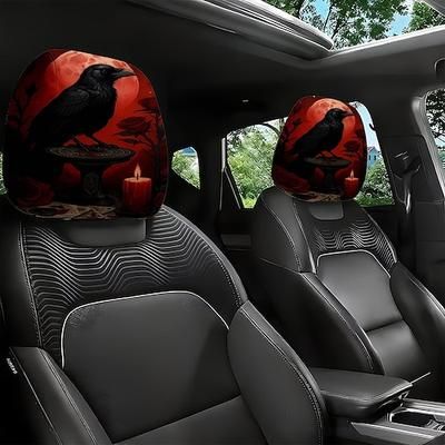 2/4 pezzi copri poggiatesta per auto con corvo gotico e rosa rossa, protezione per poggiatesta auto con design scuro di Halloween, fodere elastiche universali per cuscini per interni di SUV, berline,