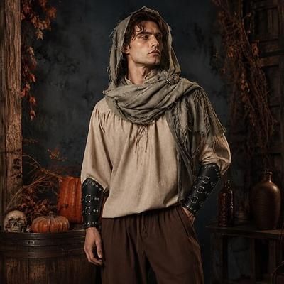 Set Retrò Vintage Medievale Rinascimento Pantaloni Camicia Con cappuccio con accessori Avventuriero Vichingo Ranger Strappato Costume Unisex Celtico Vichingo Costumi da pirata Halloween Carnevale