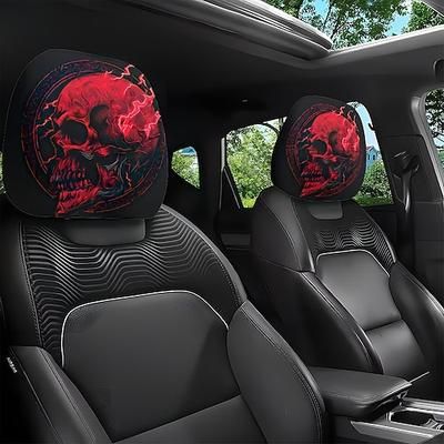 2/4 pezzi copri poggiatesta per auto con teschio rosso e fulmine, protezioni universali per poggiatesta auto, accessori interni gotici morbidi e traspiranti per auto e camion SUV, tragitto quotidiano
