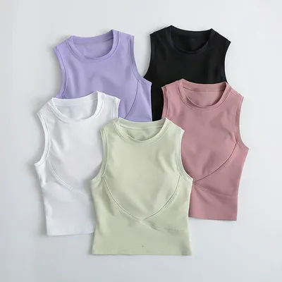 Chemise de sport à col haut pour femme, haut court de gymnastique à dos nageur, haut rembourré intégré, haut précieux de yoga, vêtements d'entraînement de fitness
