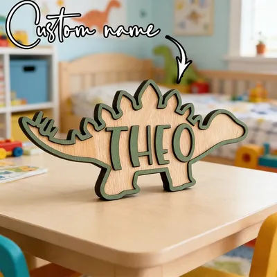 Custom Stegosaurus Dinosaur Wooden Name Sign Personalized 3D Letter Plaque Baby Boy Nursery Tabletop Wall Decor Newborn Shower