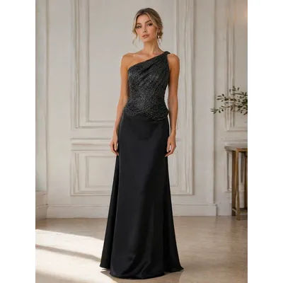 Robes de soirée classiques de luxe, haut asymétrique à fil argenté et jupe longue en satin taille haute, ensemble 2 pièces, tenues de cérémonie pour banquets et événements mondains