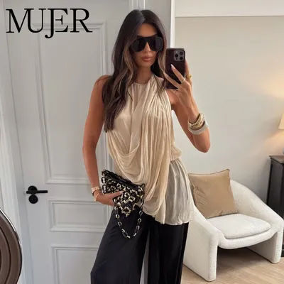 Hauts Halter Drapés à Pois pour Femme, Sexy, Dos Nu, Tube Top, Camisole Épaules Dénudées, Hauts d'Été pour la Plage