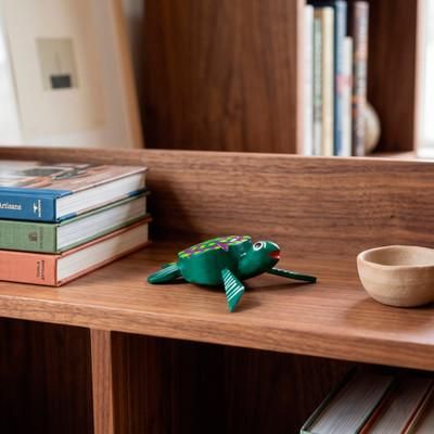 'Green Purple Hand-Painted Sea Turtle Wood Alebrije Figurine'