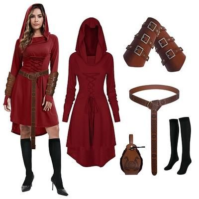 Set Retrò Vintage Medievale Rinascimento Vestito Cintura in Vita Set di accessori con accessori Lunghe Arciere Fata Ranger Costume Per donna Fantasia Halloween Carnevale LARP Fiera Rinascimentale