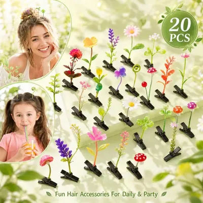 20 Pieces Women's Grass Flower Hair Clips, Assorted Plant Floral Hair Pins, Boho Party Hair Decorations