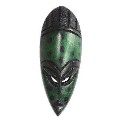 Odo Dots,'Spotted African Wood Mask in Green from Ghana'