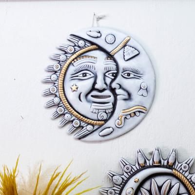 Ivory Reunion,'Ivory and Golden Sun and Moon-Themed Ceramic Wall Art'