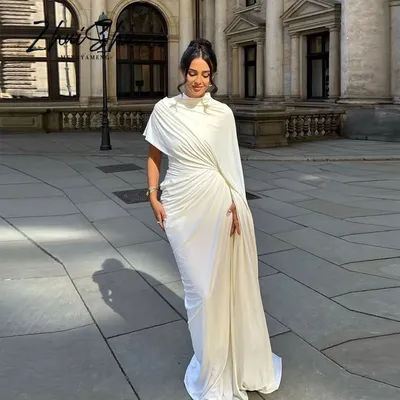 Robe de soirée personnalisée, asymétrique épaule dénudée, manches longues, robe de bal de haute qualité, décolleté haut